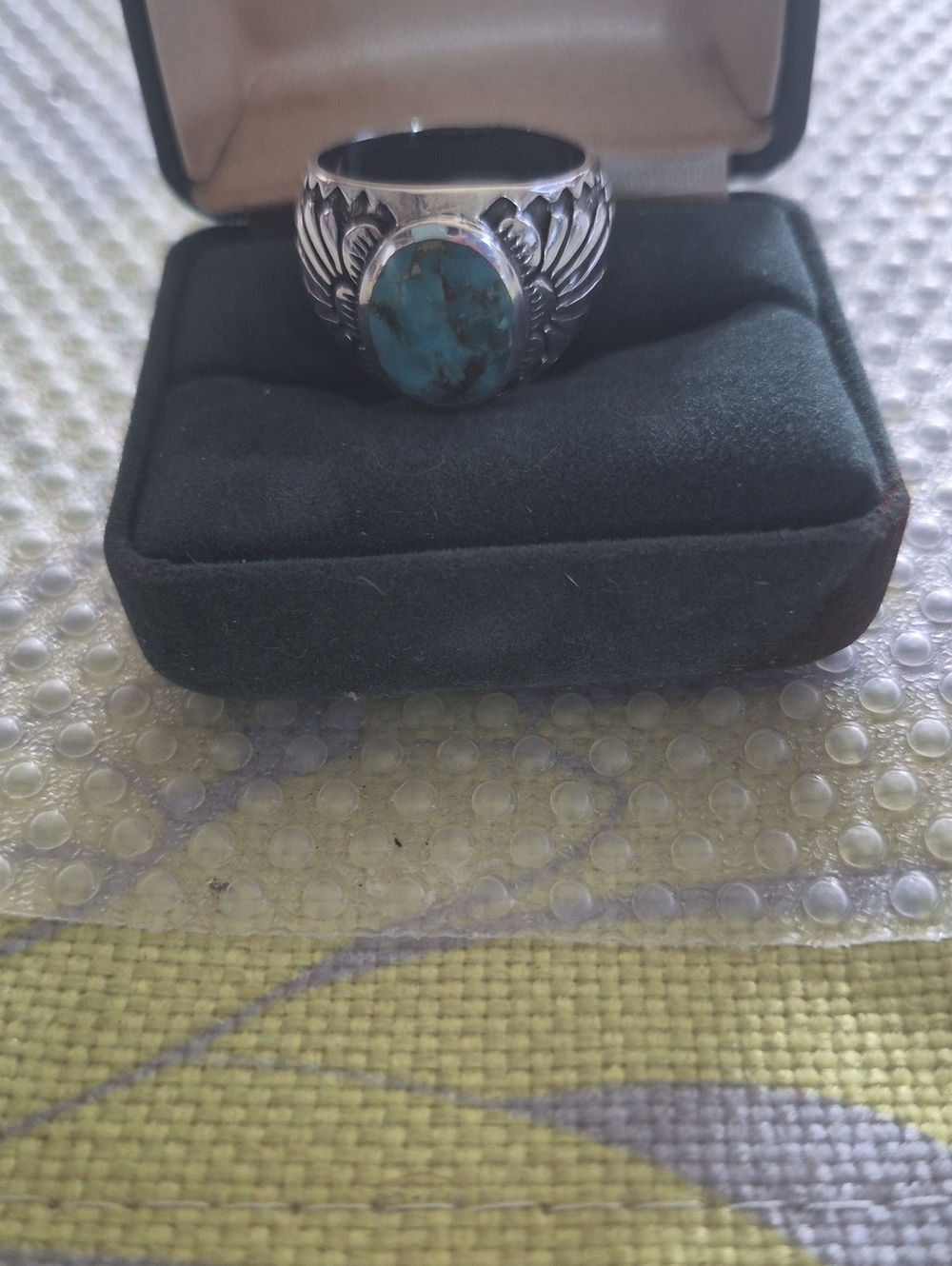 Sterling-Style Turquoise Oval Ring in Silver Tone - Women's Blue Stone Ring